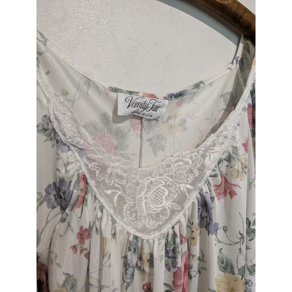 Vanity Fair Vintage Floral Midi Tricot Nightgown Women's L Flutter Sleeve Lace - Picture 2 of 4